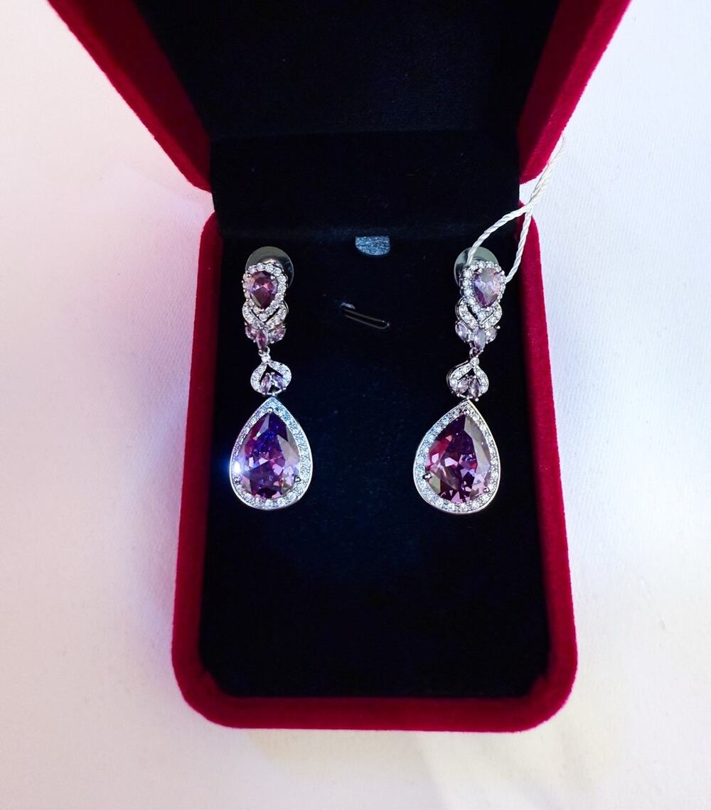 $95 2” Light Purple rhinestone earrings wedding party formal evening earrings